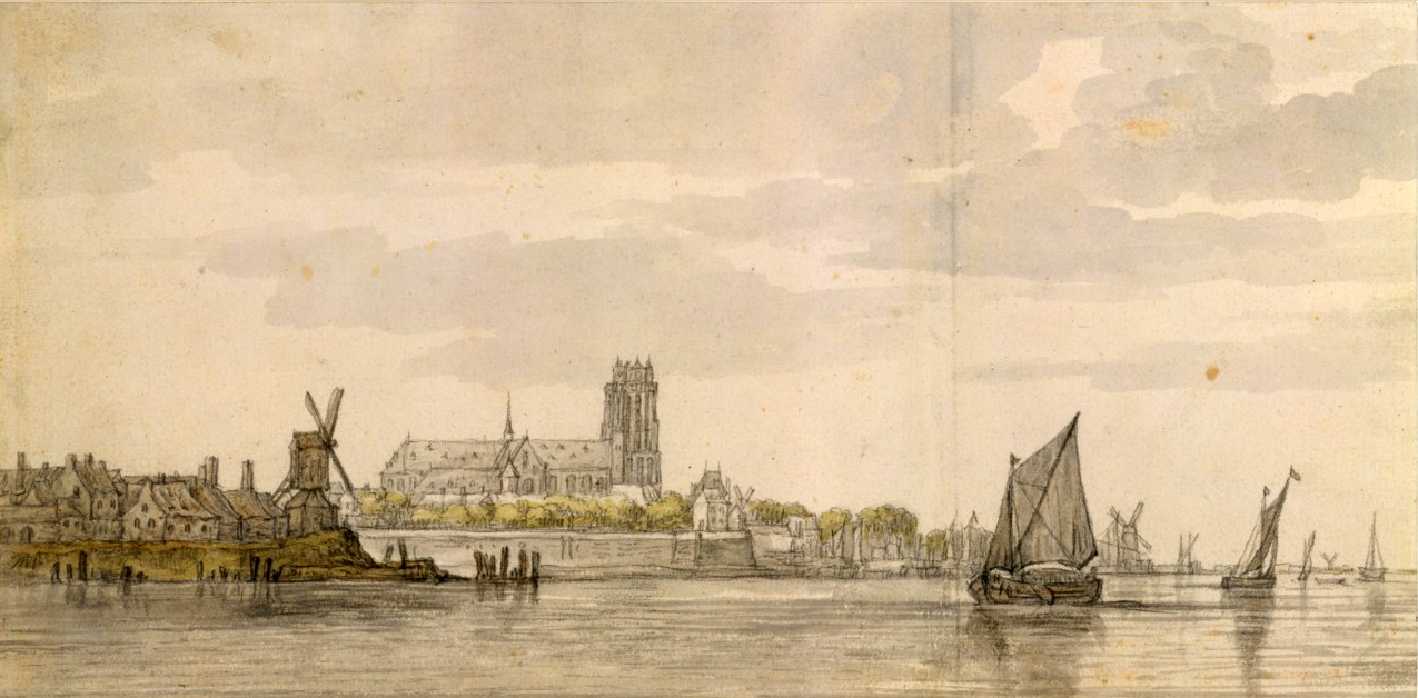 Vue de la Grande Eglise à Dordrecht depuis la Meuse