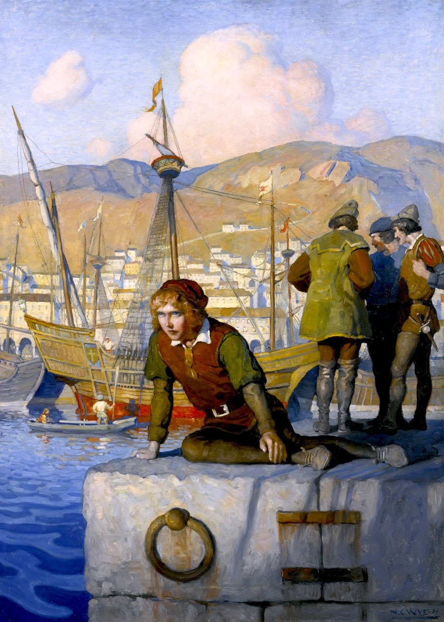 The boy Columbus on the wharf at Genoa